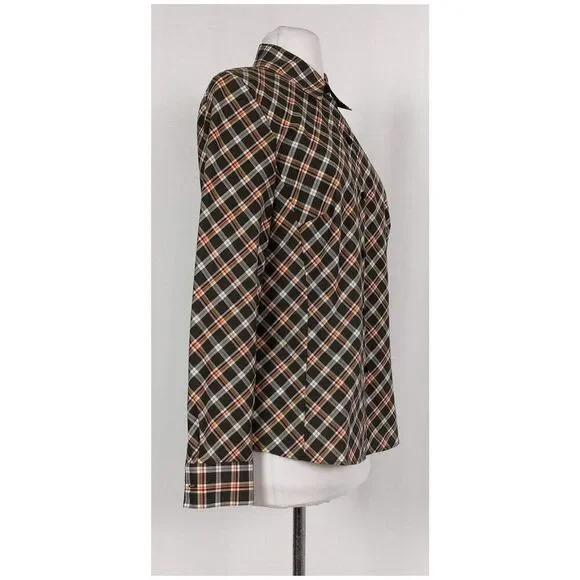 ✨Lafayette 148 - Grey & Orange Plaid Button Down Sz 4✨ - Picture 2 of 7